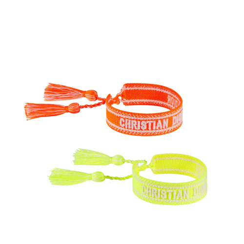 DIOR/迪奧 22春夏新款J'ADIOR系列 女士橙色/熒光黃色棉布刺繡徽標不對稱流蘇手鏈B0961ADRCO_D03O