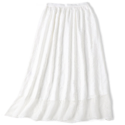 GeleiStory/GeleiStory夏季新款重工刺繡真絲女士半身裙氣質(zhì)百搭松緊腰桑蠶絲裙子