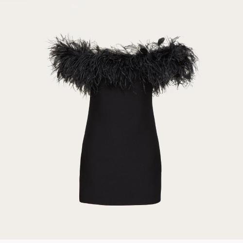  VALENTINO華倫天奴 22年秋冬 女士 連衣裙 ROBE EN CREPE COUTURE A_VEC BRODERIE DE PLUMES 1