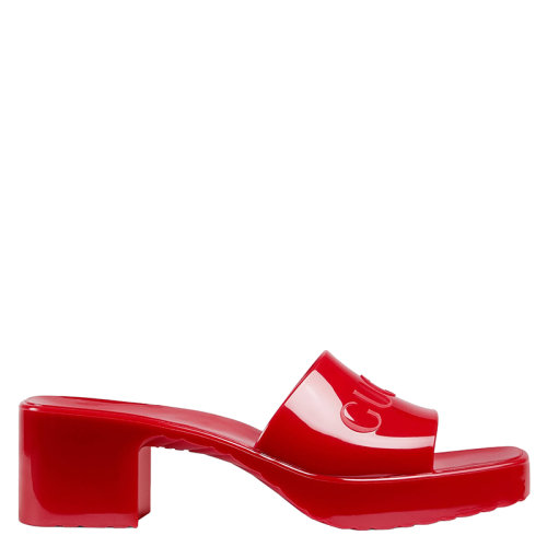 GUCCI/古馳 女士芙蓉紅色透明橡膠Gucci徽標(biāo)穆勒涼拖624730J87006433