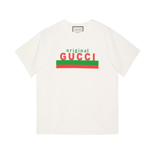 GUCCI/古馳 22年春夏新款 男士水洗象牙白色純棉Original Gucci印花超大造型短袖T恤?616036XJCOQ9095