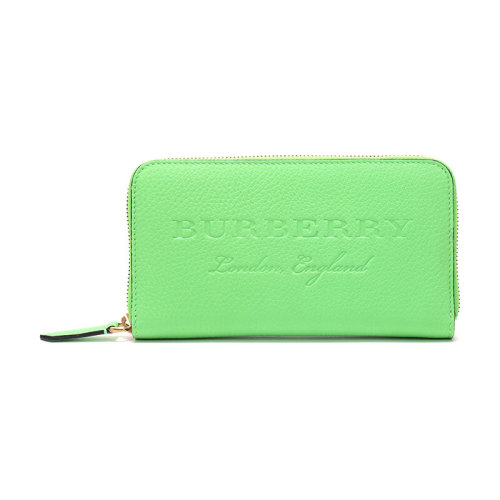 BURBERRY/博柏利 巴寶莉女包 女士綠色荔枝紋皮革浮雕長(zhǎng)款拉鏈錢包 40624291
