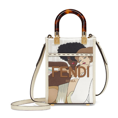 FENDI/芬迪Fendi迷你陽光手提袋 FF印花布料迷你手袋 8BS051AJH8