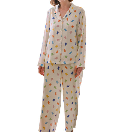 GeleiStory/GeleiStory回歸生活取悅自己 彩色小熊 女士杰奎琳款長(zhǎng)袖長(zhǎng)褲套裝面料質(zhì)地輕薄觸感絲滑涼爽細(xì)膩 女睡衣/家居服