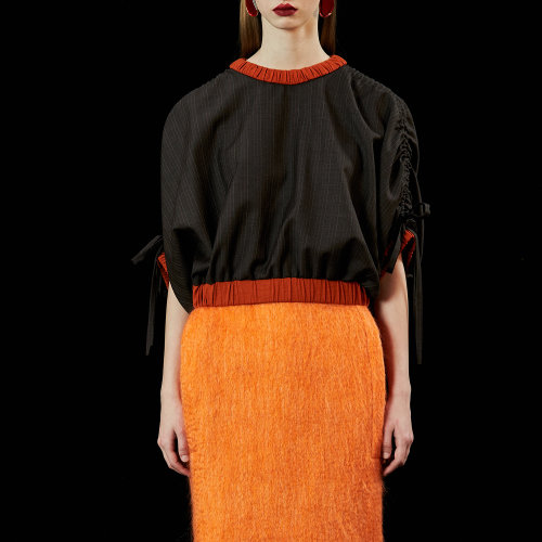 19年秋冬款nisiss/怡夕條紋系帶寬松上衣女士短袖T恤N191AF06