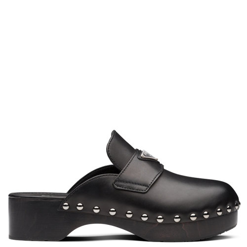 PRADA/普拉達  女士黑色鉚釘裝飾皮革木底鞋1Z794M_248_F0002_F_045