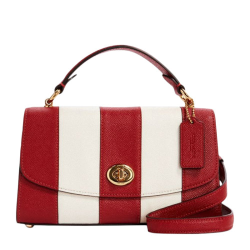 COACH/蔻馳 女士紅白條紋皮革旋扣開合單肩包斜挎包手提包女包 C1435IMS3U