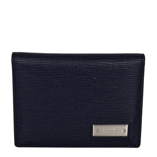 BALLY/巴利   男士深藍(lán)色皮革L(fēng)OGO標(biāo)識(shí)短款折疊錢夾錢包