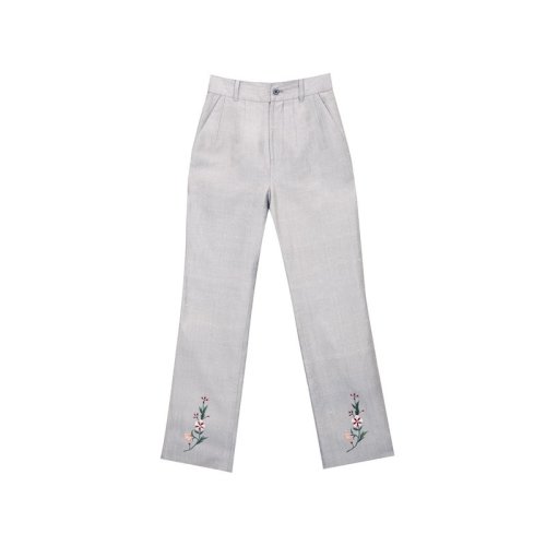 【DesignerWomenwear】bifubyxingchen/彼伏2016春夏新品灰色刺繡七分褲女士西褲