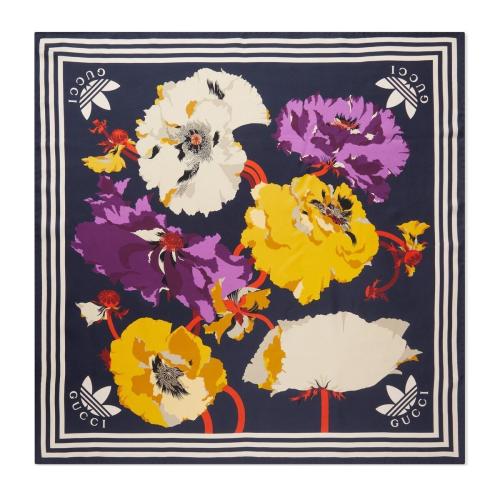  GUCCI古馳 22年秋冬 女士 adidas x Gucci聯(lián)名系列加大花朵印花真絲圍巾 692594 3G001 4175