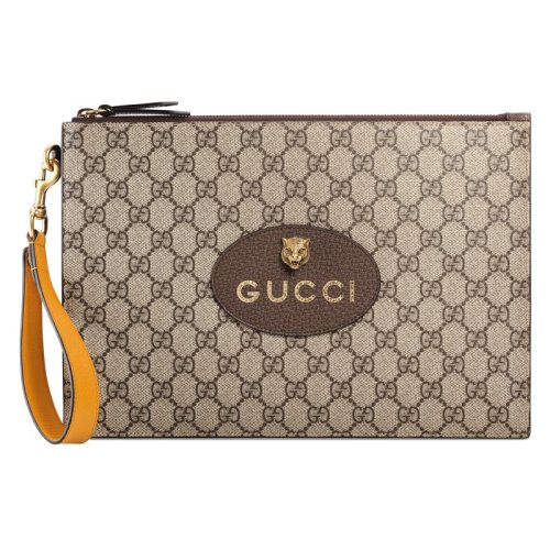 GUCCI/古馳  新款Neo Vintage GG Supreme男士米色帆布虎頭扣手拿包 473956 K9GOT 8861