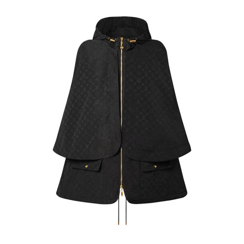 Louis Vuitton/路易威登 22年春夏新款 女士黑色桑蠶絲混紡老花印花無(wú)袖派克斗篷外套1A9XDA