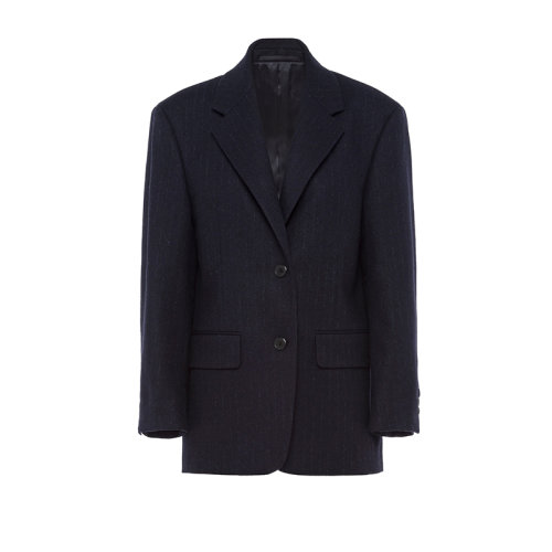 PRADA/普拉達(dá) 女士深藍(lán)色優(yōu)雅單排扣細(xì)條紋法蘭絨外套P599L_1ZM3_F0008_S_212
