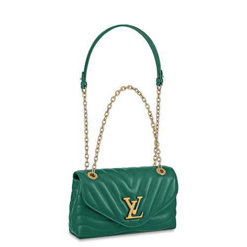 Louis Vuitton/路易威登 22春夏新款NEW WAVE系列 女士翡翠綠絎縫光滑牛皮革復(fù)古金扣金鏈單肩斜跨手提鏈條包M58664