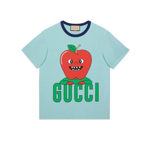  GUCCI古馳 22年秋冬 男士 Gucci蘋果印花棉質(zhì)T恤 703439 XJEI2 4673