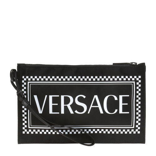 VERSACE/范思哲 男包黑色尼龍經(jīng)典字母徽標印花裝飾拉鏈開合錢包卡包手包腕包手拿包男包 DP84725-DNYVER-KNBN