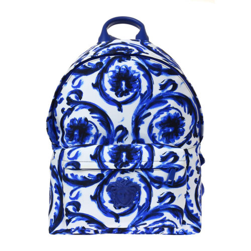 VERSACE/范思哲  男士白藍拼色圖案雙肩包背包男包 DFZ5350-DNSPB-KMBB