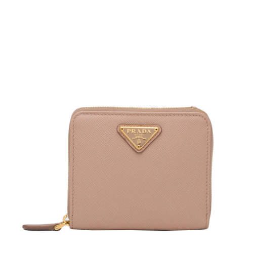 PRADA/普拉達 22春夏新款 女士小號皮粉色皮革三角金標拉鏈錢包1ML036_QHH_F0236