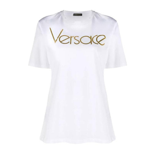 VERSACE/范思哲 女士純色棉質(zhì)經(jīng)典字母徽標(biāo)印花裝飾圓領(lǐng)上衣短袖T恤 A83641-A201952 多色可選