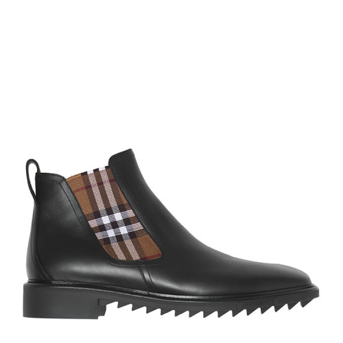 BURBERRY/博柏利Vintage 格紋裝飾皮革切爾西靴 80452441