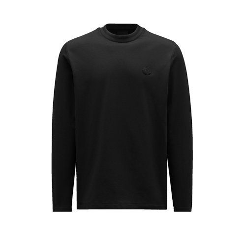 Moncler/蒙克萊 22年秋冬新款 男士黑色棉質(zhì)混紡徽標貼片長袖T恤H20918D00002899EV999