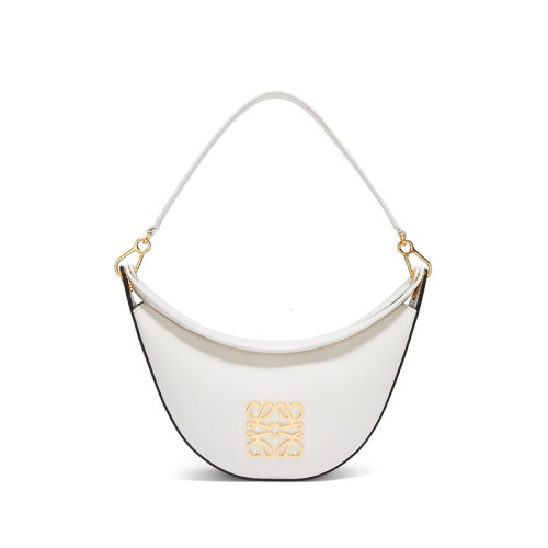 LOEWE/羅意威 23新款 Luna系列 女士小號(hào)白色/自然色拼接緞面小牛皮金色標(biāo)志半月形流浪單肩包A923PM1X03-9589