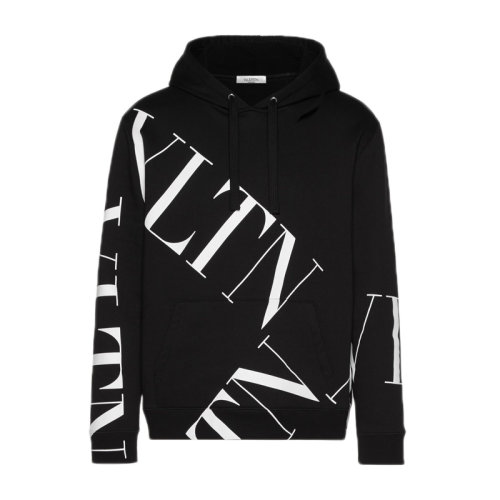 Valentino/華倫天奴  男裝 服飾 黑色棉質(zhì)LOGO印花長袖連帽休閑 男衛(wèi)衣