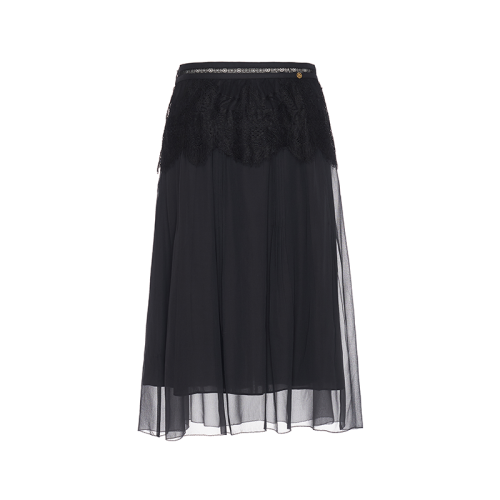 HUI/卉 女士半身裙2020秋季新品黑色蕾絲真絲連衣裙A型廓形設(shè)計