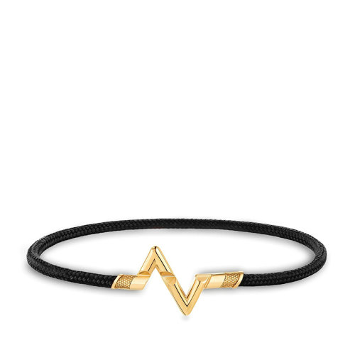 Louis Vuitton/路易威登 22春夏新款Volt Play系列  小號18k金黃金徽標字母組合造型烏黑色線繩手鏈Q05378