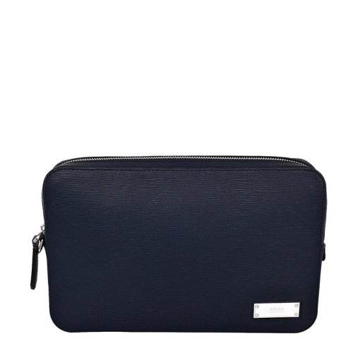 BALLY/巴利   男士深藍色皮革LOGO標識收納袋大號手拿包