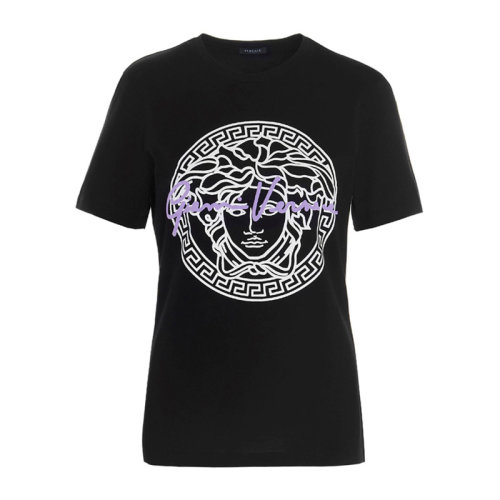 VERSACE/范思哲 女士黑色棉質(zhì)經(jīng)典美杜莎頭像裝飾圓領(lǐng)短袖上衣T恤 A88729-A228806-A1008