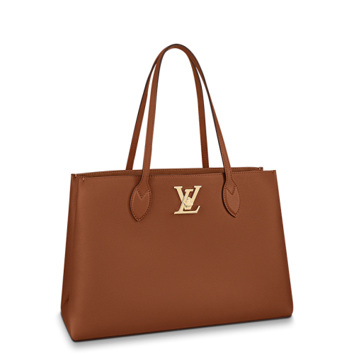 Louis Vuitton/路易威登 22春夏新款LOCKME系列 棕栗色粒面牛皮革金扣單肩手提托特包M58927