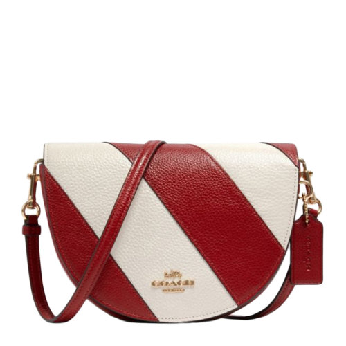 COACH/蔻馳 女士紅白拼色鵝卵石皮革經(jīng)典金屬字母馬車徽標(biāo)磁扣開合單肩包斜挎包女包 C1429IMS3U