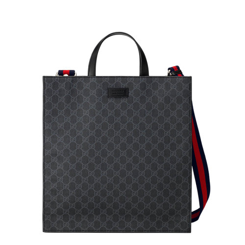 預定一到兩周 GUCCI/古馳 經典款 男士黑色灰色GG涂層柔軟帆布藍紅條紋包帶公文包單肩手提包495559K5IAN1095