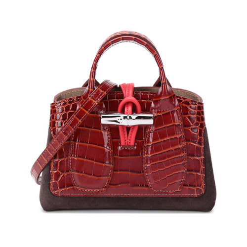 Longchamp/瓏驤 女士ROSEAU系列皮革手提單肩斜挎包竹節(jié)包比格包迷你款 10057 HYK