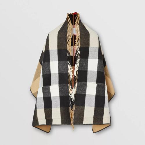  BURBERRY 22年秋冬 女士 格紋羊毛混紡提花披肩 80219491 預(yù)定商品1-3周發(fā)貨