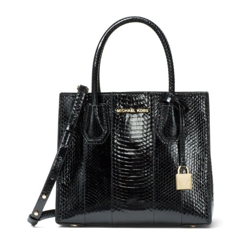 Michael Kors 邁克·科爾斯 mercer系列女士黑色時(shí)尚蛇皮紋鎖頭手提包單肩斜挎包