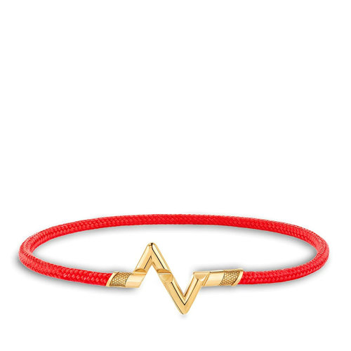 Louis Vuitton/路易威登 22春夏新款Volt Play系列  小號(hào)18k金黃金徽標(biāo)字母組合造型紅色線繩手鏈Q(jìng)05397