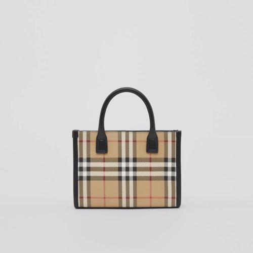  BURBERRY 22年秋冬 男士 迷你 Vintage 格紋拼皮革托特包 80548611