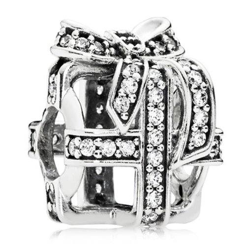 PANDORA/潘多拉 蝴蝶結(jié)鏤空禮物盒串珠791766CZ
