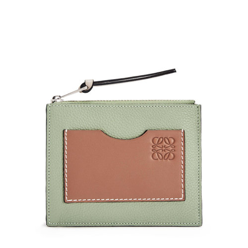 LOEWE/羅意威 21新款 女士迷迭香/棕褐色粒面小牛皮徽標(biāo)拉鏈卡包0010526622