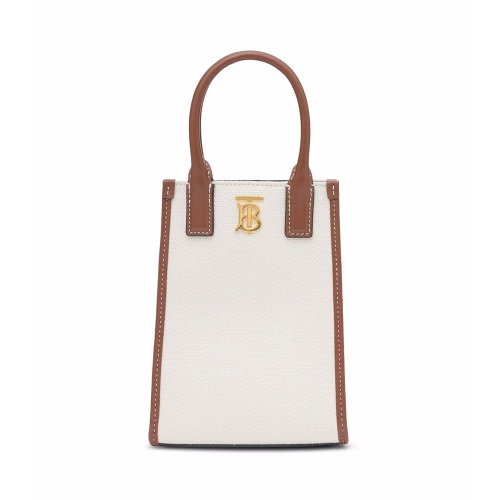 BURBERRY/博柏利 22春夏女士拼色棉質(zhì)配皮TB徽標(biāo)裝飾單肩包手提包 8052460