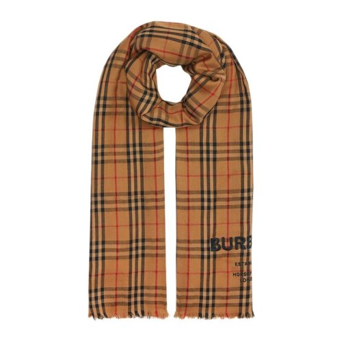 BURBERRY/博柏利 女士經典格紋輕盈刺繡山羊絨圍巾圍脖 8009159