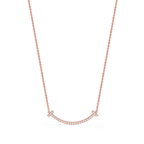 Tiffany & Co./蒂芙尼  TiffanyT系列 18K金玫瑰金鑲嵌鉆石微笑吊墜項(xiàng)鏈 67513290