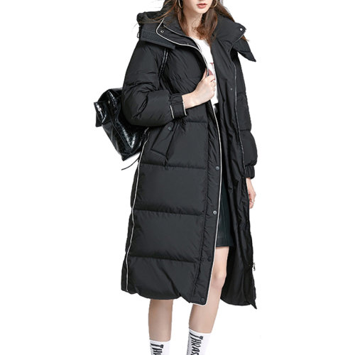 GeleiStory/GeleiStory 白鴨絨加厚羽絨服2022年冬季新款撞色白邊過膝連帽時尚百搭寬松外套女士羽絨服