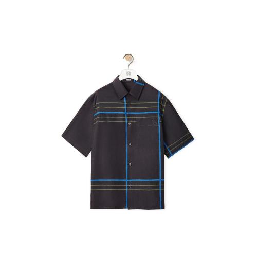  LOEWE羅意威 22年秋冬 男士 短袖襯衫 Short sleeve check shirt in silk and cotton H526Y05W