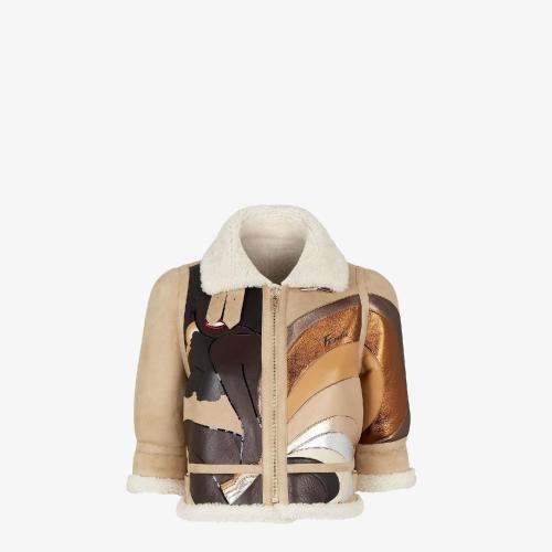  FENDI芬迪 22年秋冬 女士 夾克 米色皮革飛行員夾克 FM5299AJA7F1HC3