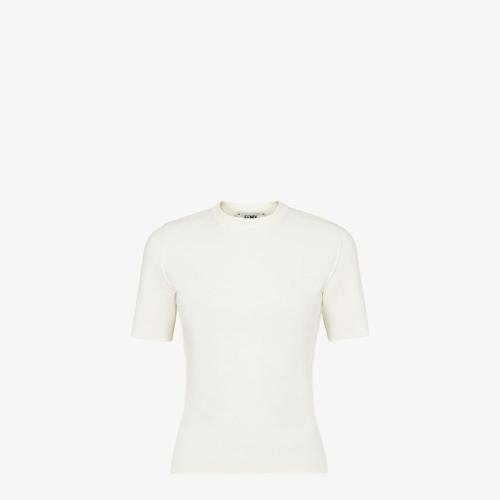  FENDI芬迪 22年秋冬 女士 短袖T恤 白色人造絲毛衣 FZX811AJTHF0ZNM