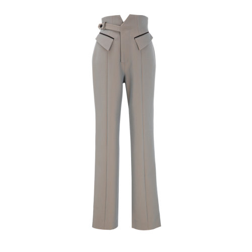 bifu by xingchen/彼伏軍綠色光澤感長西褲女士西服套裝