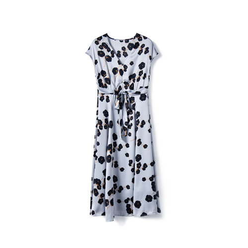 GeleiStory/GeleiStory 春夏新款優(yōu)雅氣質(zhì)印花收腰顯瘦法式知性大裙擺中長款連衣裙 女裝＞女士裙裝＞女士連衣裙